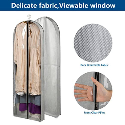 3 Pack 60" Long Garment Bags for Hanging Clothes Storage | Clear Suit Garment Bags with 4" Gussets for Closet Storage Travel Plastic Protector for Dress Gowns, Coats, Suit, Down Jacket