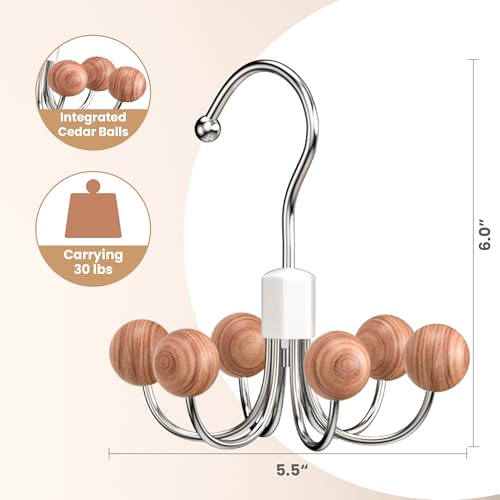 2-Pack 360° Swivel Hoodie Hangers with 6 Cedar Balls, Closet Organizer for Bra, Scarves, Belts, Purse & Accessories Storage