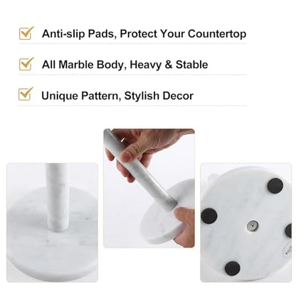 Carrara Marble Paper Towel Holder Countertop, 6" Genuine Stone Paper Towel Holder Stand for Kitchen Storage, for Standard Rolls
