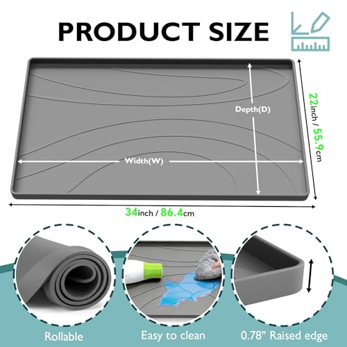 Under Sink Mat 34" x 22", Silicone Under Sink Liner for Kitchen and Bathroom, Waterproof Cabinet Protector Drip Tray, Protects Cabinets from Leaks and Spills