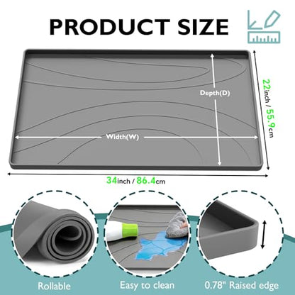 Under Sink Mat 34" x 22", Silicone Under Sink Liner for Kitchen and Bathroom, Waterproof Cabinet Protector Drip Tray, Protects Cabinets from Leaks and Spills