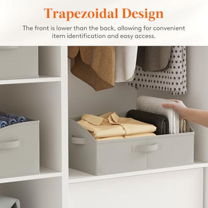 Lifewit Extra Large Trapezoid Closet Storage Bins for Shelf, 6 Packs Non-woven Closet Organizer Baskets with Handles, Foldable Clothes Containers Boxes for Clothing, Book, Purse, 23L, Light Gray
