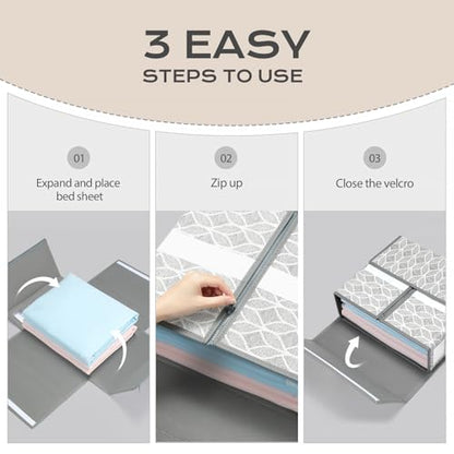 Yecaye Sheet Organizers and Storage, Linen Closet Organizer, 8 Pack, Grey | Foldable Fabric Organizers with Clear Window, Labels and Handles for Queen & King Sheet Sets, Duvet Covers and Pillowcases