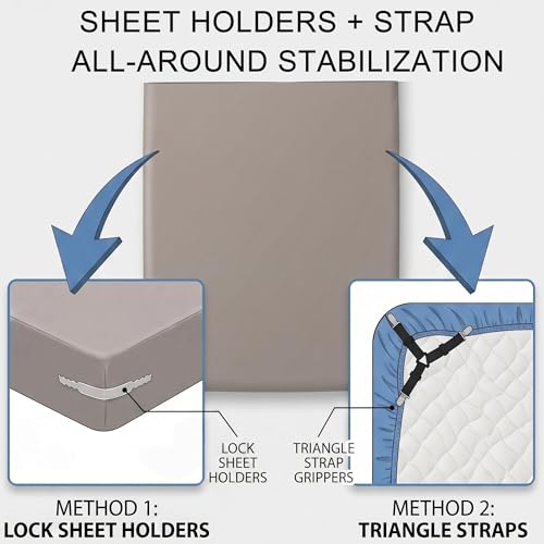 No-Lift Bed Sheet Holders for Thick Mattresses, 8PcsTriangle Sheet Straps Keep Sheets in Place All Night, Upgraded Mattress Clips with Fabric-Safe Grippers, Fitted Sheet Fasteners