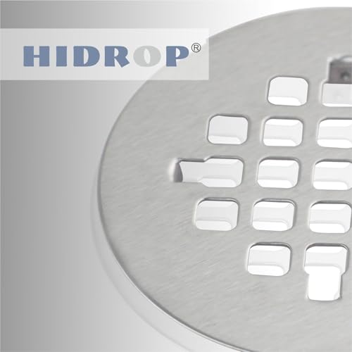HIDROP Brushed Nickel Snap-in Shower Floor Drain Cover,4-1/4" OD Round Grid | Stainless Steel Shower Floor Drain, Replacement Shower Drain Cover, Hair Catcher, Easy-to-Install, Round Bathroom Drain Cover