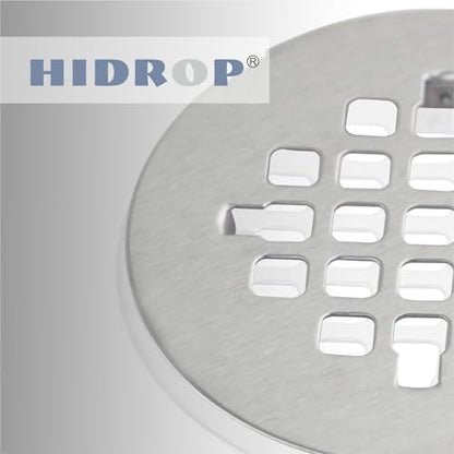 HIDROP Brushed Nickel Snap-in Shower Floor Drain Cover,4-1/4" OD Round Grid | Stainless Steel Shower Floor Drain, Replacement Shower Drain Cover, Hair Catcher, Easy-to-Install, Round Bathroom Drain Cover