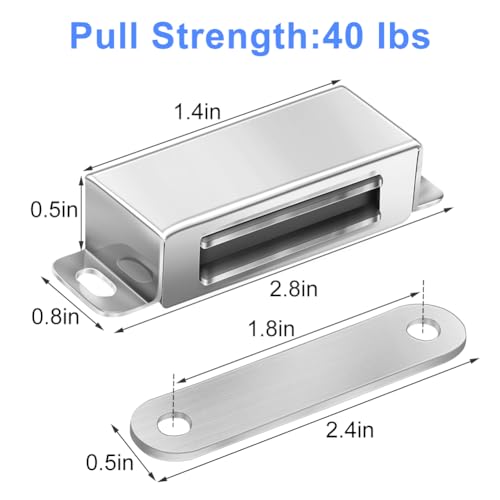 Strong Cabinet Magnets for Closure 40 lbs 4 Pack - Hold Warped Doors Tight | Magnetic Door Catches/Latches Stainless Steel for Cupboard Closet Drawer Window - No Measure or Mark Install in 5 Mins