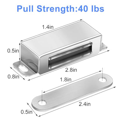 Strong Cabinet Magnets for Closure 40 lbs 4 Pack - Hold Warped Doors Tight | Magnetic Door Catches/Latches Stainless Steel for Cupboard Closet Drawer Window - No Measure or Mark Install in 5 Mins