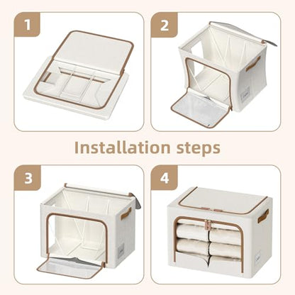 FHSQX 6 Pack Clothes Storage Bins - Foldable Storage Bins for Clothes Fabric Storage Box with Metal Frame (Cream White, 16.5x12.2x12.2 inch)