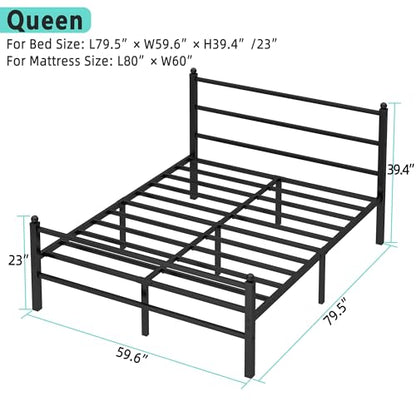 Queen Bed Frame with Headboard and Footboard, 14 Inch Metal Platform Bed Frame Queen Size with Steel Slat Support, No Box Spring Needed, Noise Free, Easy Assembly,