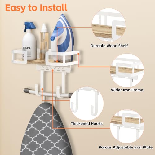 Ironing Board Hanger Wall Mount, Iron Board Wall Holder, Sewing, Laundry Room Organization, T&V Shaped Space Saving Iron Holder for Laundry Room Decor and Accessories, Organization and Storage, White