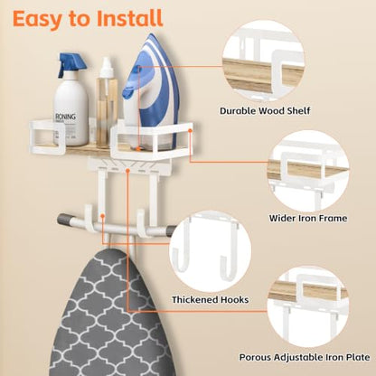 Ironing Board Hanger Wall Mount, Iron Board Wall Holder, Sewing, Laundry Room Organization, T&V Shaped Space Saving Iron Holder for Laundry Room Decor and Accessories, Organization and Storage, White