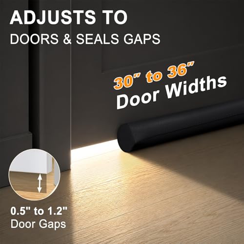 Door Draft Stopper for Bottom of Door, Under Door Draft Blocker with Hook & Loop Fastener, Fits 30–36 Inch Doors, Blocks Cold Air, Dust & Noise