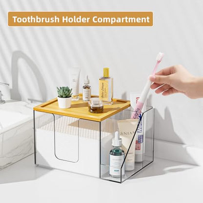 VITVITI Disposable Face Towel Holder Box, Acrylic Clean Skin Club Facial Towel Container, Large Disposable Face Towels Storage for Bathroom Vanity Makeup, Clear