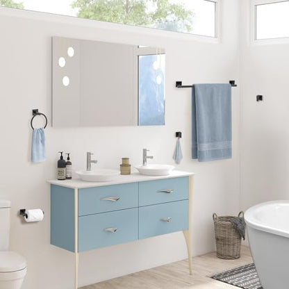 5 Pieces Bathroom Hardware Accessories Set Matte Black Towel Bar Set Stainless Steel Wall-Mounted Towel Holder 23.6 Inch Towel Racks for Bathroom