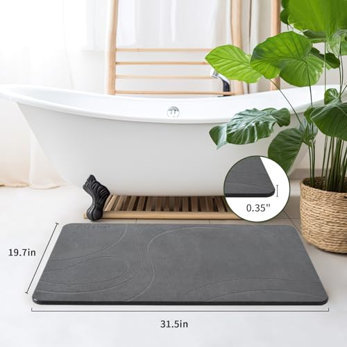Extra Large Stone Bath Mat, Diatomaceous Earth Mat, 31.5"x19.7" | Super Absorbent, Modern Quick Drying Diatomite Bathmats, Non-Slip Base, Easy Clean for Shower Floor & Bathroom (Dark Gray)