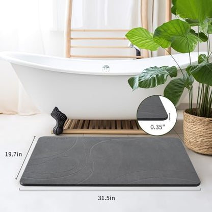 Extra Large Stone Bath Mat, Diatomaceous Earth Mat, 31.5"x19.7" | Super Absorbent, Modern Quick Drying Diatomite Bathmats, Non-Slip Base, Easy Clean for Shower Floor & Bathroom (Dark Gray)