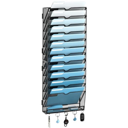 13-Tier Wall File Organizer, Wall File Holder with... (Black | Metal)