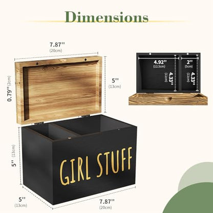 Wooden Tampon Holder, Matte Black, Hinged Lid Organizer | Shark Week Period Box, Pad Holder for Bathroom, Tampon Storage, Feminine Product Organizer, Stylish Girl Stuff Box