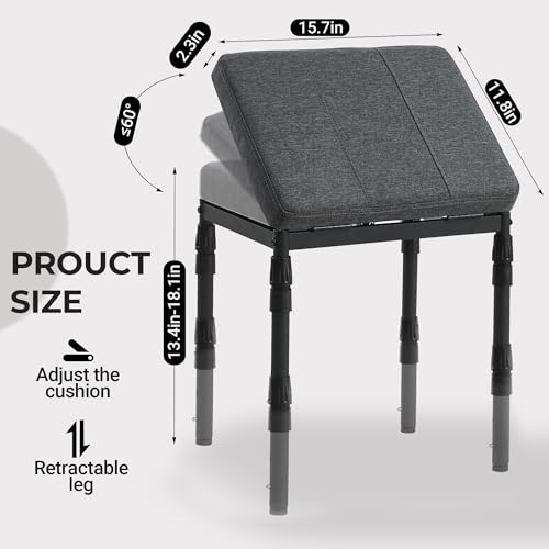 Adjustable Ottoman Pouf Footrest, 60 Degree Tilt, Carbon Gray | 4-Height, 28 Positions, Iron frame, Foam Cushion, 15.74 x 11.81 x 13.34 in, Under Desk, Living room, Home Office