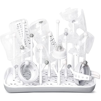 Termichy Baby Bottle Drying Rack: Space-Saving with 13 Hooks & Drain Tray | Compact Drying Stand for Bottles, Pacifiers & Pump Parts - Kitchen Counter Organizer for Nursing Moms Grey