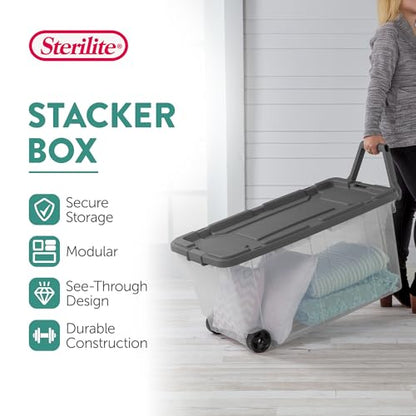 Sterilite 4-Pack Modular Stacker Box, Durable Clear Plastic Storage Bins with Latching Lids, 160 Quart - Stackable Organizing Container Boxes for Closet, Bathroom, and Office