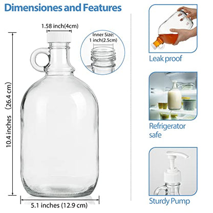 2 Pcs Glass Liquid Laundry Detergent Dispenser, Half Gallon Soap Dispenser | 64 oz Laundry Containers, Gallon Jug Pump, Thick Glass Food Grade, Includes 4 Pumps, 4 Labels, Funnel