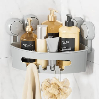 Corner Shower Caddy Suction Cup, Shower Basket Suction Bathroom | Grey Shower Caddies, Waterproof & Rustproof Bathroom Organizer, No-Drilling Shower Rack, Removable