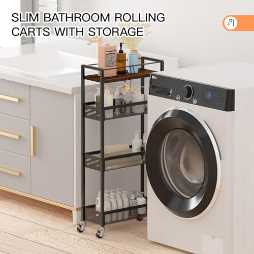 DGSNADGO Slim Rolling Storage Cart, 4-Tier Kitchen... (Metal, Wood)