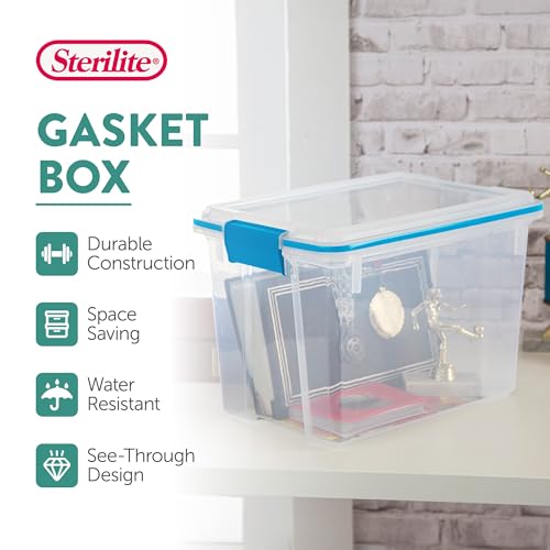 Sterilite 6-Pack Gasket Box, Clear Plastic Storage Bins with Latching Lids, 20 Qt - Large Stackable Tote Containers for Home, Closet, Bathroom, and Office Organization