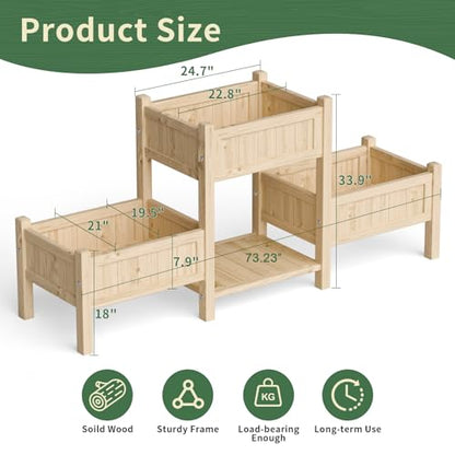 Extra Large Wooden Raised Garden Bed with Legs & Storage Shelf 3 Tier Outdoor Elevated Planter Box for Patios/Herbs/Flowers/Vegetables, Easy Assembly, Natural