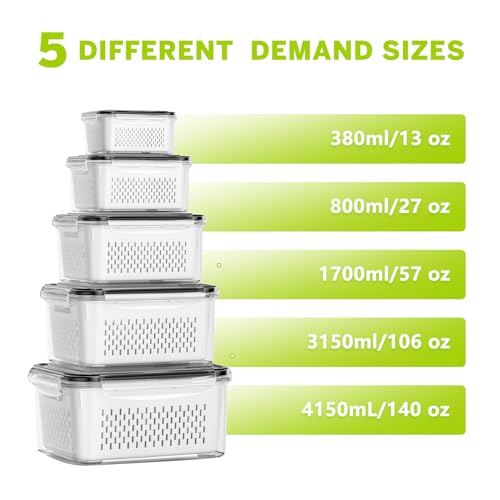 5 Pack Fruit Storage Containers for Fridge, Plastic Fruit Containers Set