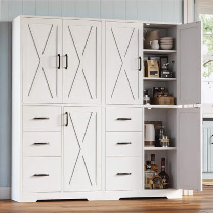 IRONCK Pantry Cabinet, Kitchen Storage Cabinet with 3 Door & Drawer, White | Adjustable Shelf. 67.5inch Tall. 5 Tier Freestanding. 150 lbs Per Shelf. Modern Style. FSC-certified Wood. Anti-tip.