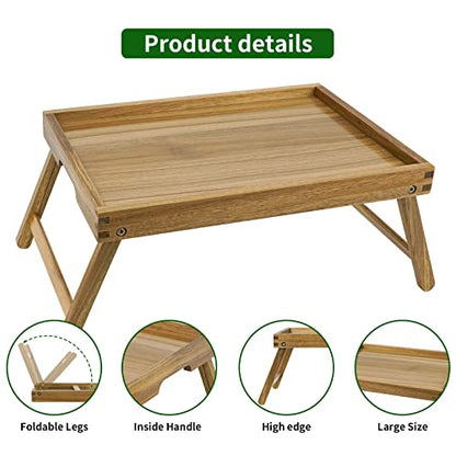 VaeFae Acacia Bed Table Tray, Wooden Breakfast Tray with Folding Legs, Bed Tray for Eating and Laptop, Eating Trays for Bedroom | Bed Trays for Eating and Laptop, Eating Trays for Bedroom, Sofa