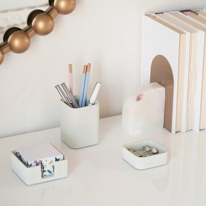 Aesthetic Desk Organizer Set of 3 For Your Office - Sturdy Concrete Desktop Accessories For Women or Men Enhance Any Office Decor - Set incl. Pen Holder, Paperclip Storage and Sticky Note Holder