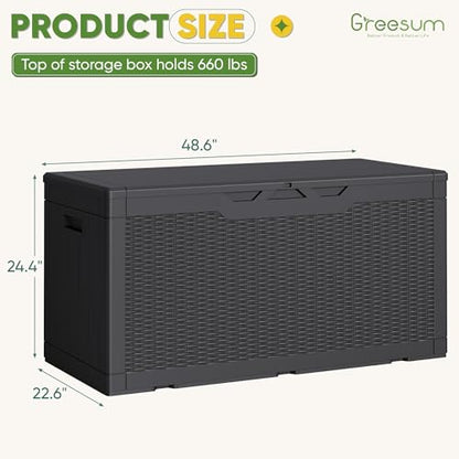 Greesum Outdoor Storage Box 100 Gallon Storage Bin with Lid for Patio Furniture, Garden Tools, Pool Supplies, Lockable, Waterproof and UV Resistant, Black | for Patio Furniture, Garden Tools, Pool Supplies, Lockable, Waterproof and UV Resistant