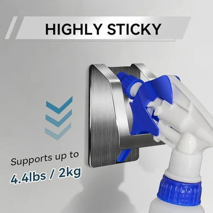 KIHOGEM Spray Bottle Hanger Adhesive 4pcs | Spray Bottle Hook Stainless Steel Spray Bottle Holder Wall Mount Non Drilling for Cabinet, Kitchen or Under Sink