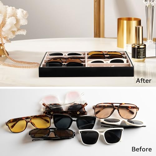 8-Slot Sunglass Organizer Tray,Sunglass Holder for Drawer | Faux Leather,Velvet Lining,Sunglass Case for Multiple Sunglass,Vanity Glass Holder,Sunglass Display,Eyeglass Organizer