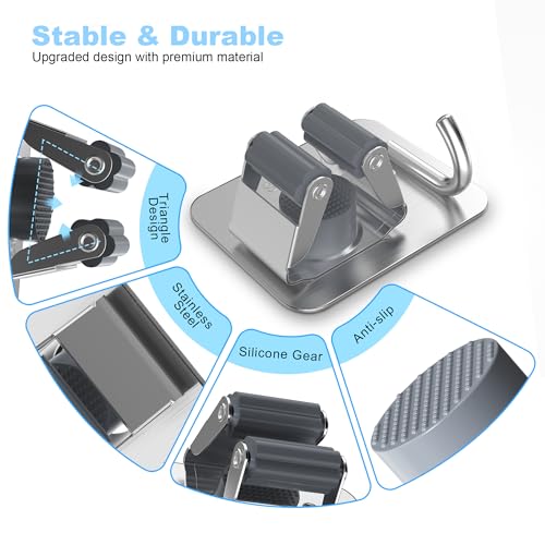 4 Pack Stainless Steel Mop and Broom Holder Wall Mount with Hook, Silver | Screw Drilling or Self Adhesive Storage Rack for Closet Laundry Garage Garden Tool Organizer