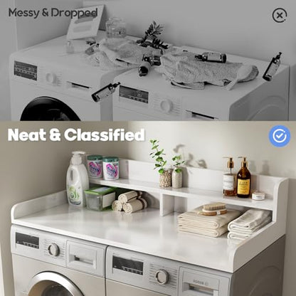 2-Tier Washer and Dryer Countertop with 2.75" H Guard,54" W x 27.5" D Laundry Countertop Cover with Non-Slip Pad,Large Space Laundry Topper for Folding Clothes Over Washer and Dryer-White