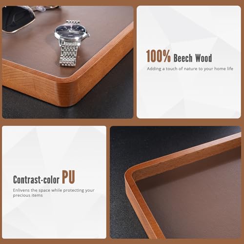 ProCase Wood Valet Tray for Men, Key Tray, Desk & Nightstand -DarkBrown | Wood Catch-All EDC Tray for Nightstand Decor, Desk & Entryway, Holds Keys, Wallets, Watches, Phones & Coins