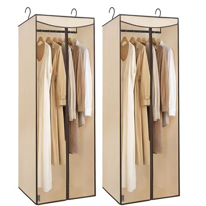 STORAGE MANIAC 57'' Garment Bags for Hanging Clothes, Hanging Garment Storage Bag with Sealed Clear Window, Long Garment Cover for Storage Dresses,Suits, 2-Pack