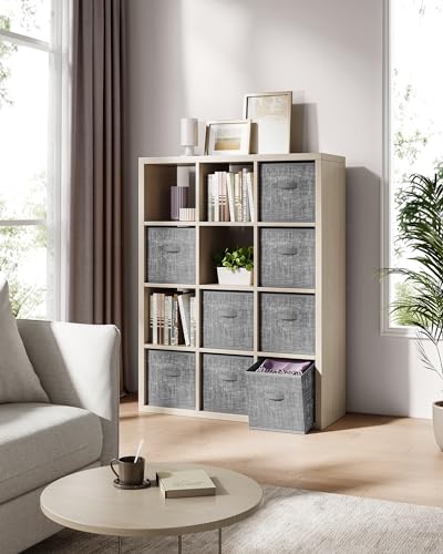 SONGMICS Storage Cubes, 13 x 13 x 13 Inches Non-Woven Fabric Bins with Double Handles, Set of 8, Closet Organizers for Shelves, Foldable, for Clothes, Cattail Gray UROB833G01