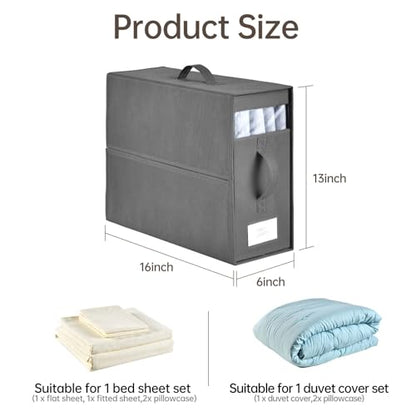 8 Pack Sheet Organizers and Storage, Bed Sheet Organizer with Window | Foldable Sheet Storage with Handle, linen closet organizers and storage, Queen & King Size, Sheet Set Organizer, Beige