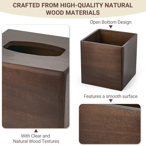 Mkono Tissue Box Cover Square, Rustic Wood Open-Bottom Holder, Dark Brown | Decorative Tissue Holder, Modern Farmhouse Decor, Desk Organizer, Bedroom Guest Room Bathroom living Room Office Dorm