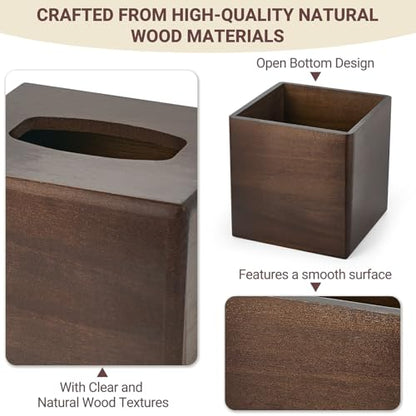 Mkono Tissue Box Cover Square, Rustic Wood Open-Bottom Holder, Dark Brown | Decorative Tissue Holder, Modern Farmhouse Decor, Desk Organizer, Bedroom Guest Room Bathroom living Room Office Dorm
