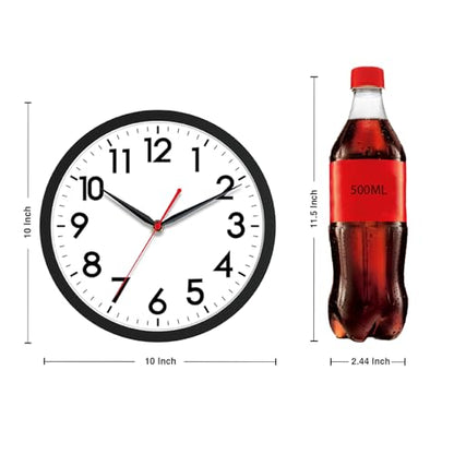 AKCISOT 10 Inch Wall Clock, Silent Battery Operated Analog Clock, Black | Classroom | Kitchen | Office | Easy to Read Numbers | Garage