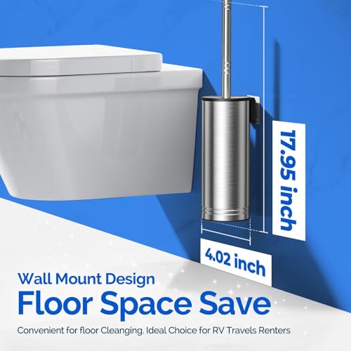 HAMITOR Toilet Brush and Holder Set：Stainless Steel Deep Clean Bathroom | Wall-Mounted Cleaner Brush with Curved Bristle for Home Apartment Bathroom Accessories Silver 1 Pack