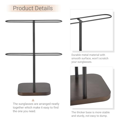 Mkono Sunglass Holder, Metal 2 Tier Glasses Rack Organizer Stand Storage | Space-Saving, Display 24 Eyewear Pairs, Sturdy Build, Wood Base, All Eyewear Types, Table, Desk, Countertop, Dresser, Bedroom