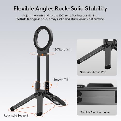 ULANZI MA38 Magnetic Phone Tripod for iPhone, Phone Holder for iPhone 17 | N52 Magnet, Back Magnet Base, Arca QR Base, Foldable Hook w 1/4'' Screw for Tripod Selfie Gym Travel Essentials Accessories